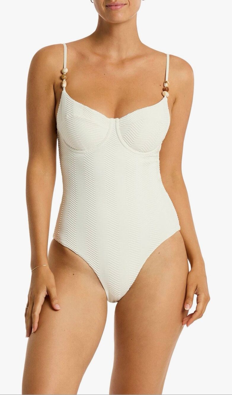 Sea Level Caracus Balconette Underwire One-Piece Swimsuit in Coconut Size 6